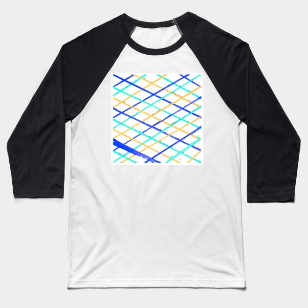 Inverted Blue Black Yellow Geometric Abstract Acrylic Painting XVII Baseball T-Shirt by abstractartalex